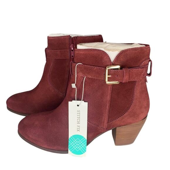 Diba NWT Sleek Booties Burgundy Red Leather Upper Buckle Side Zipper Size 7.5 - Picture 3 of 11